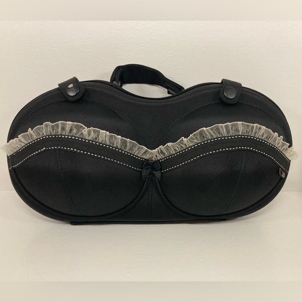 The Original Bra Bag - “Katie” B&W Pinstripe w/White Shear Tulle Trim Accent